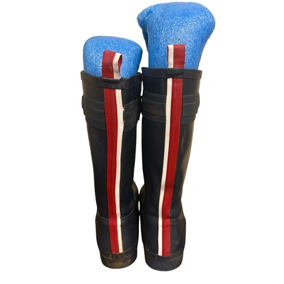 Sperry Women’s 9 Navy Waterproof Rubber Rain Boots Tall Red Stripe Buckle Trim - Picture 4 of 9